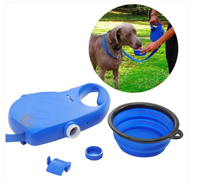 Correa retráctil para perros con cuenco plegable