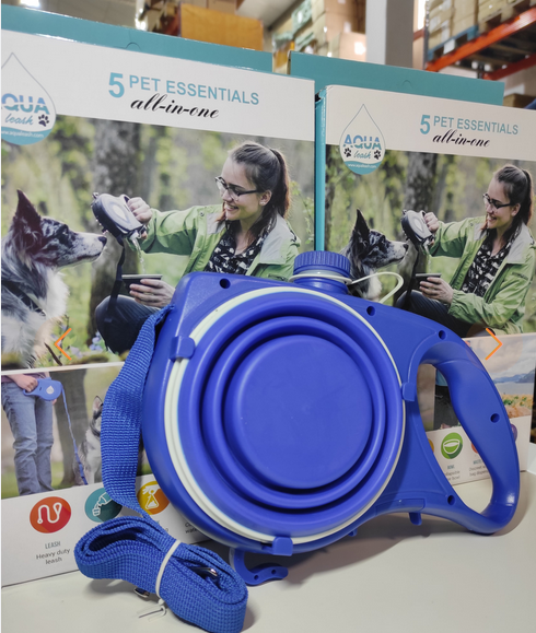 Correa retráctil para perros con cuenco plegable
